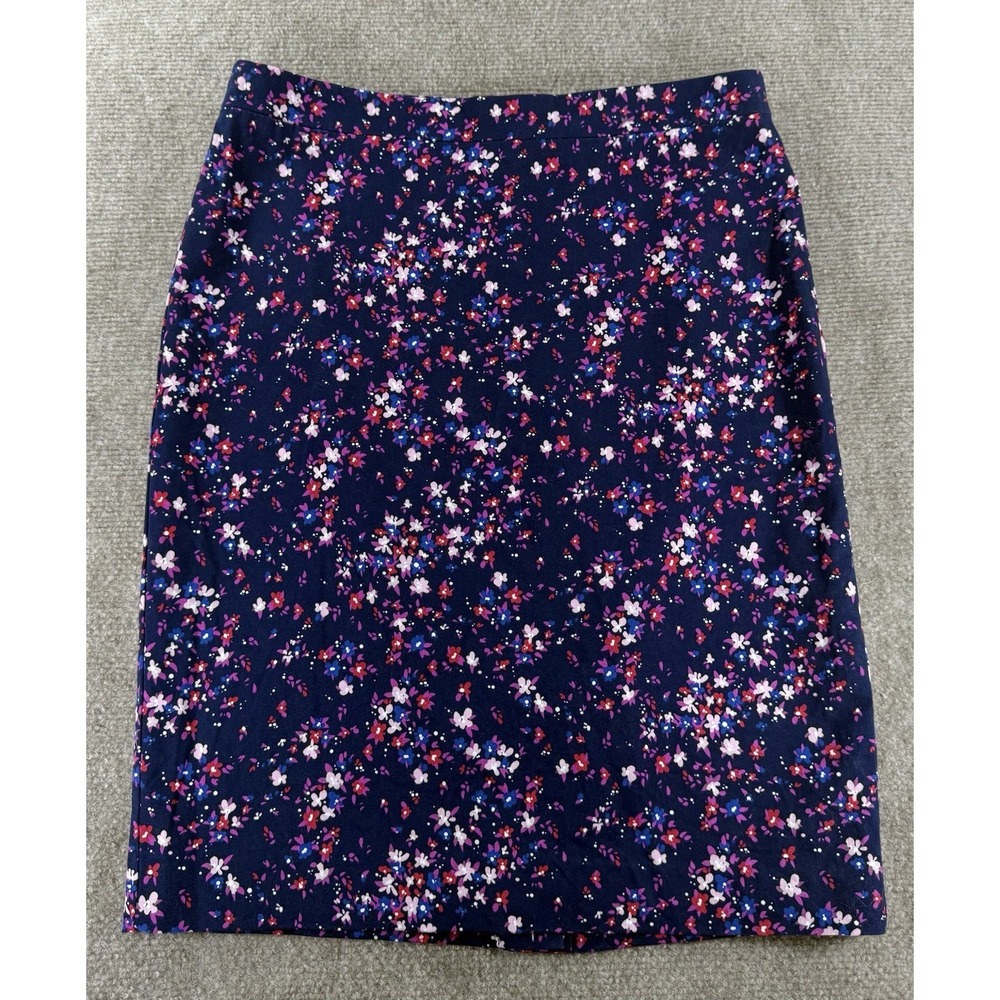 J.Crew Womens Floral Pencil Skirt Size 6 Navy Pink Stretch Cotton Knee Length